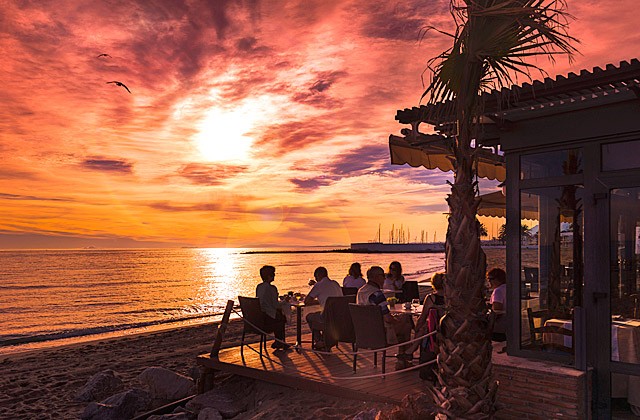 Sunset over Fuerte Marbella Beach Restaurant